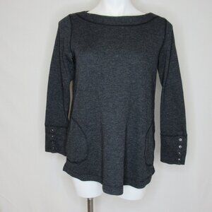J. Jill Charcoal Black Waffle Knit Button Cuff Tunic  Top Women's M Medium